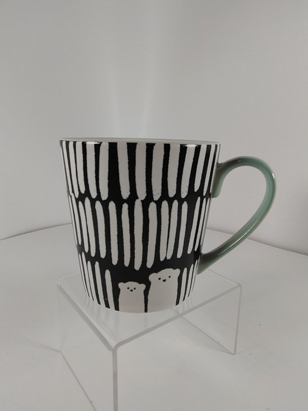 Starbucks Polar Bear Mug 2016 Aqua Green Handle Black and White 12 oz